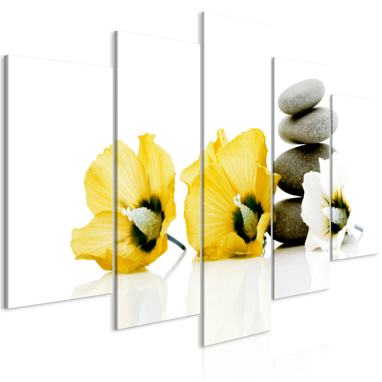 Canvas Print Flowers in feng shui composition - motif with yellow mallow and stones 123394 additionalImage 2