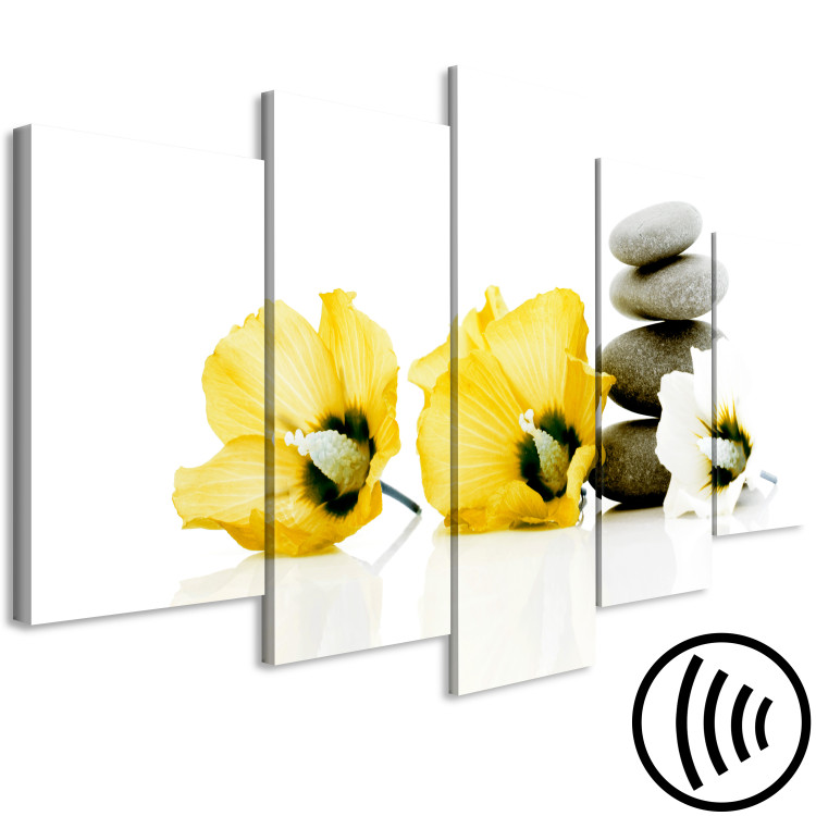Canvas Print Flowers in feng shui composition - motif with yellow mallow and stones 123394 additionalImage 6