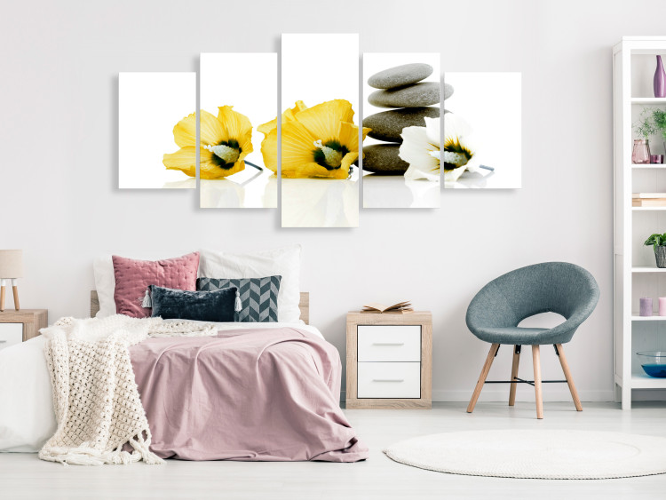 Canvas Print Flowers in feng shui composition - motif with yellow mallow and stones 123394 additionalImage 3