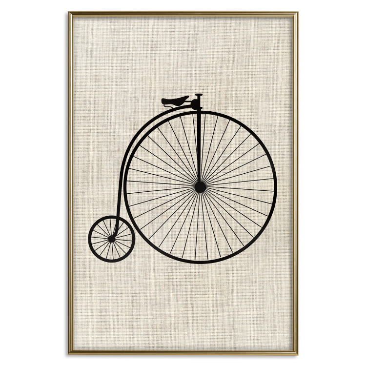Poster Vintage Bicycle - vehicle with large front wheel on fabric texture 123794 additionalImage 16