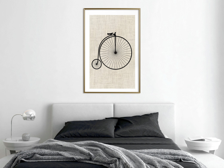 Poster Vintage Bicycle - vehicle with large front wheel on fabric texture 123794 additionalImage 13
