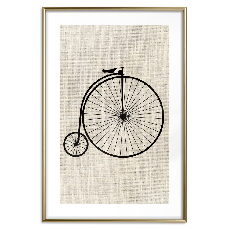 Poster Vintage Bicycle - vehicle with large front wheel on fabric texture 123794 additionalImage 14