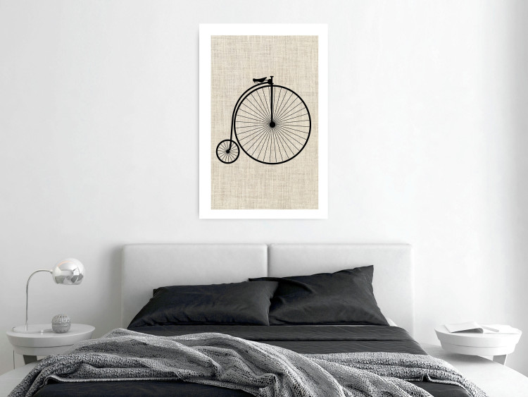 Poster Vintage Bicycle - vehicle with large front wheel on fabric texture 123794 additionalImage 7