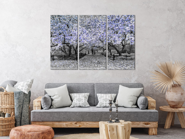 Canvas Print Blooming Magnolias - triptych with magnolia trees and violet flowers 128794 additionalImage 3