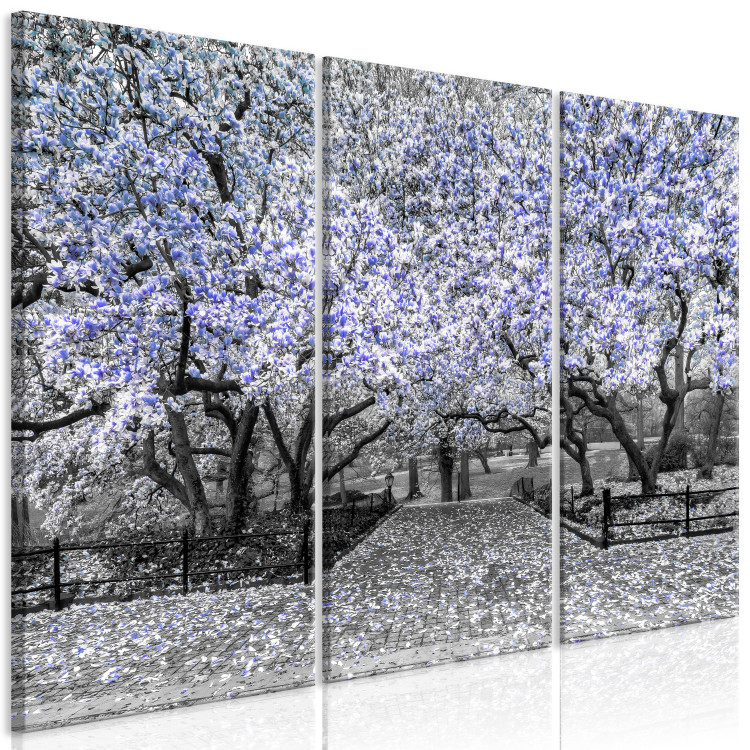 Canvas Print Blooming Magnolias - triptych with magnolia trees and violet flowers 128794 additionalImage 2