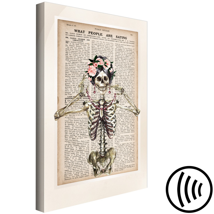 Canvas Print Lady Skeleton (1-part) vertical - fanciful figure against a newspaper background 129094 additionalImage 6