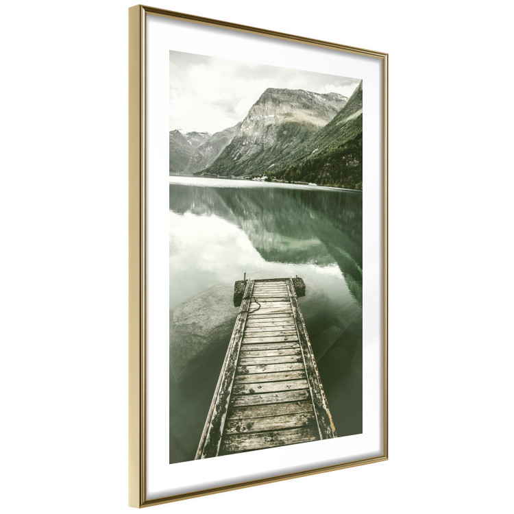 Poster Silence - landscape of a lake with a wooden pier against mountains and sky 130294 additionalImage 9