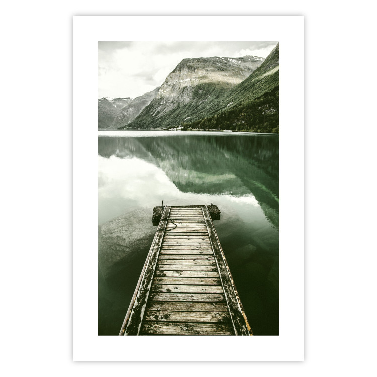 Poster Silence - landscape of a lake with a wooden pier against mountains and sky 130294 additionalImage 25