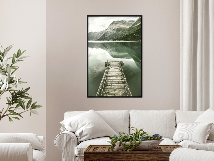Poster Silence - landscape of a lake with a wooden pier against mountains and sky 130294 additionalImage 6