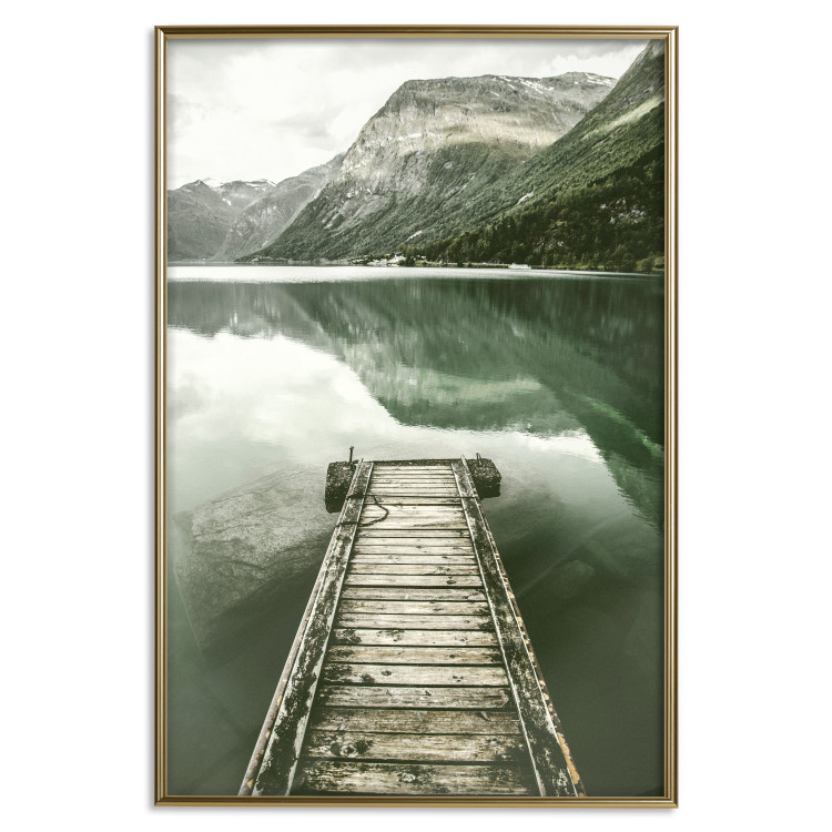 Poster Silence - landscape of a lake with a wooden pier against mountains and sky 130294 additionalImage 17