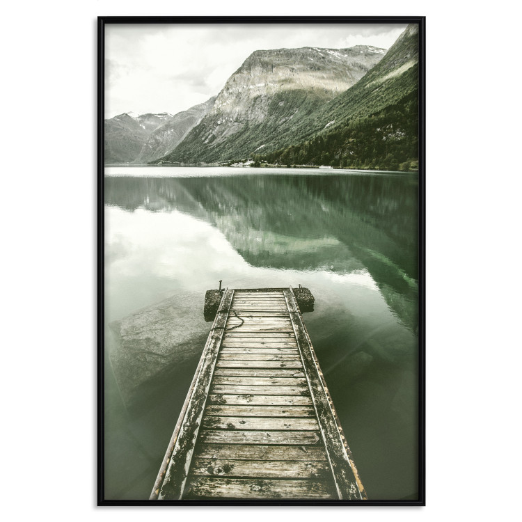 Poster Silence - landscape of a lake with a wooden pier against mountains and sky 130294 additionalImage 18