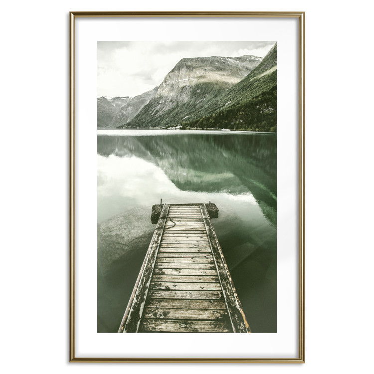 Poster Silence - landscape of a lake with a wooden pier against mountains and sky 130294 additionalImage 16