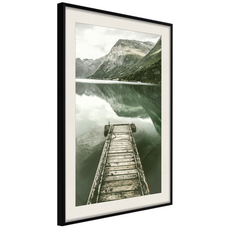 Poster Silence - landscape of a lake with a wooden pier against mountains and sky 130294 additionalImage 2