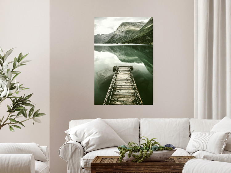 Poster Silence - landscape of a lake with a wooden pier against mountains and sky 130294 additionalImage 4