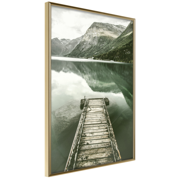 Poster Silence - landscape of a lake with a wooden pier against mountains and sky 130294 additionalImage 12