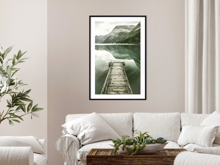 Poster Silence - landscape of a lake with a wooden pier against mountains and sky 130294 additionalImage 23