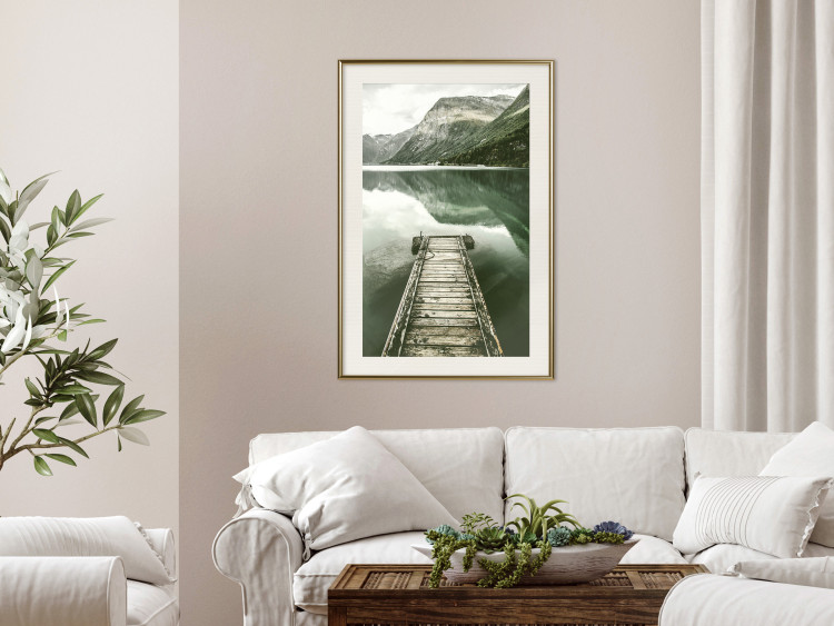 Poster Silence - landscape of a lake with a wooden pier against mountains and sky 130294 additionalImage 22