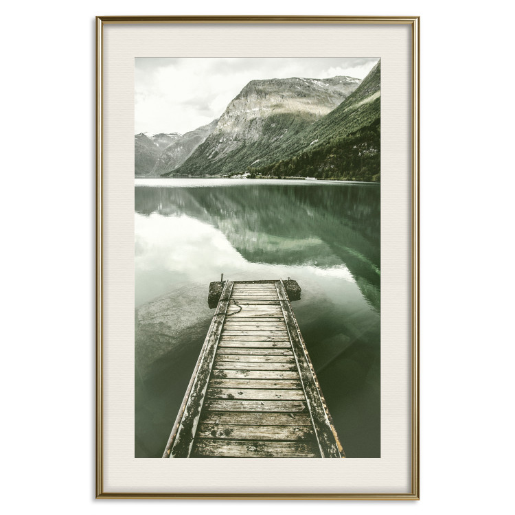 Poster Silence - landscape of a lake with a wooden pier against mountains and sky 130294 additionalImage 20