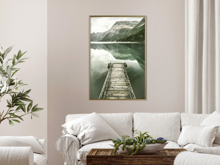 Poster Silence - landscape of a lake with a wooden pier against mountains and sky 130294 additionalImage 7