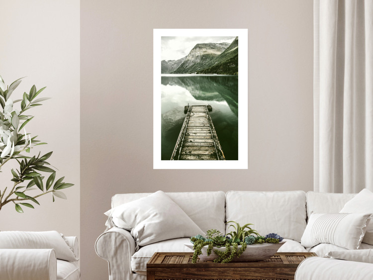 Poster Silence - landscape of a lake with a wooden pier against mountains and sky 130294 additionalImage 3
