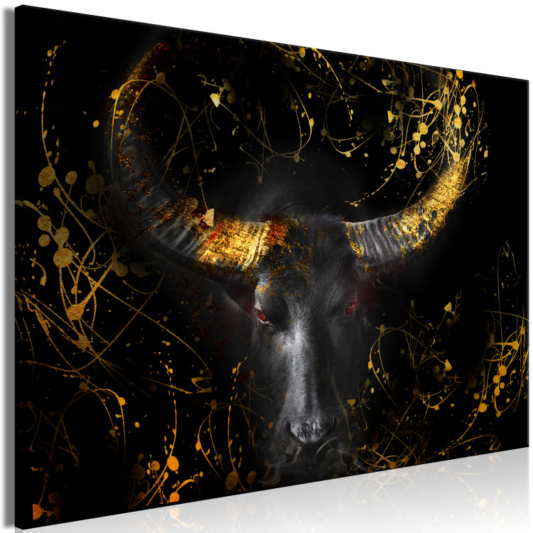 Canvas Art Print Angry Bull (1-piece) Wide - third variant - golden animal 130494 additionalImage 2
