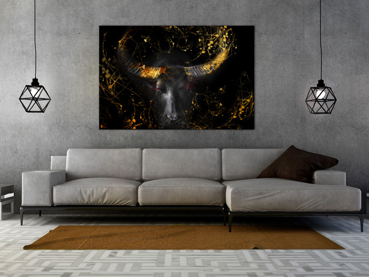 Canvas Art Print Angry Bull (1-piece) Wide - third variant - golden animal 130494 additionalImage 3