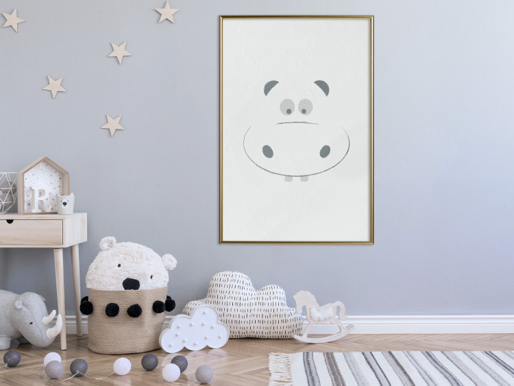 Poster Happy Hippo - animal with a funny face on a solid gray background 130694 additionalImage 5