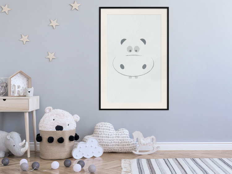 Poster Happy Hippo - animal with a funny face on a solid gray background 130694 additionalImage 23