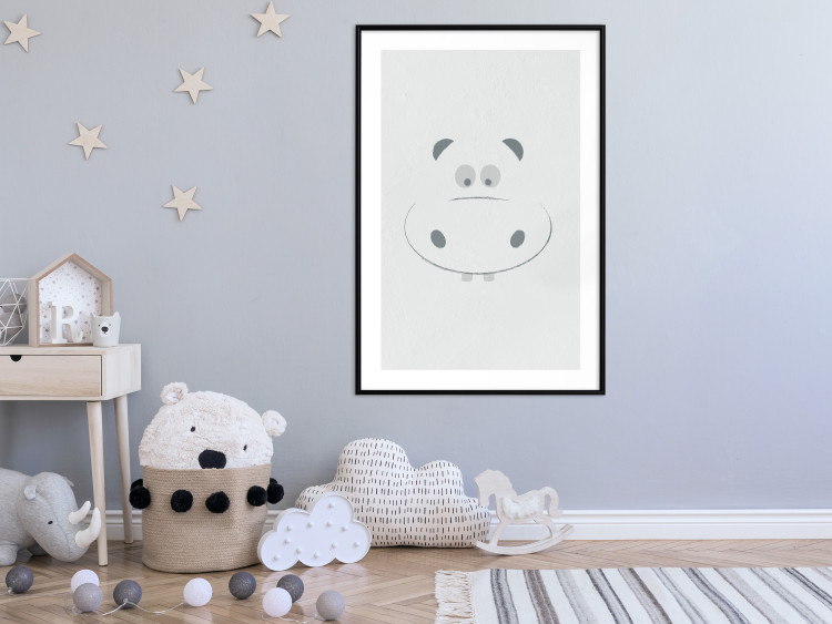 Poster Happy Hippo - animal with a funny face on a solid gray background 130694 additionalImage 18