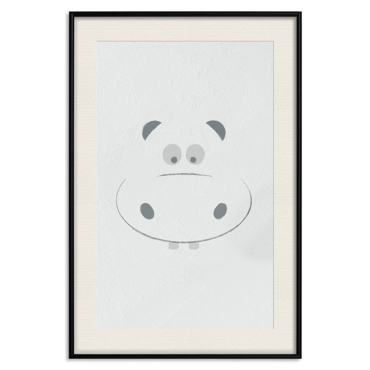 Poster Happy Hippo - animal with a funny face on a solid gray background 130694 additionalImage 25