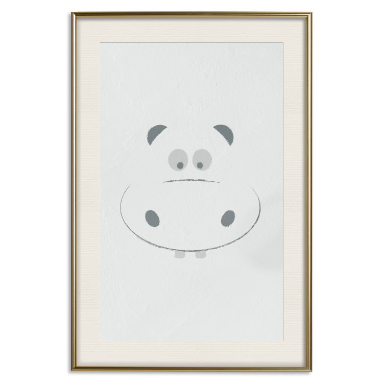Poster Happy Hippo - animal with a funny face on a solid gray background 130694 additionalImage 24