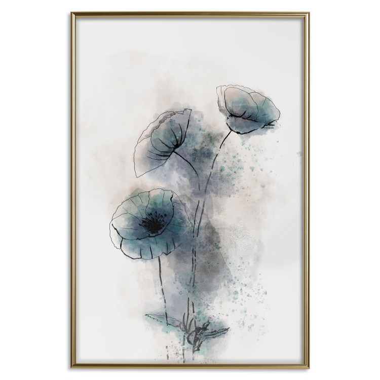 Wall Poster Blue Poppies - line art of a plant with blue flowers on a light background 131994 additionalImage 20