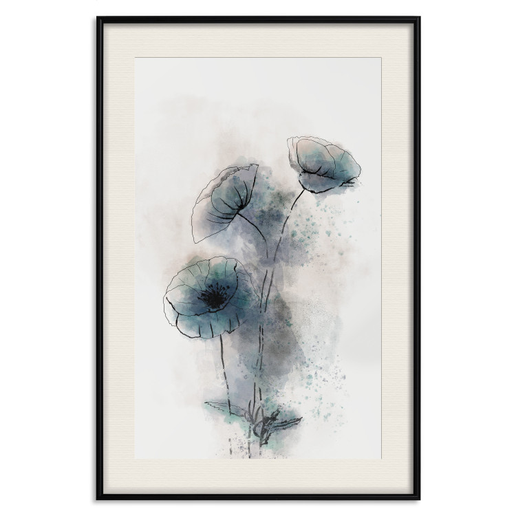 Wall Poster Blue Poppies - line art of a plant with blue flowers on a light background 131994 additionalImage 20