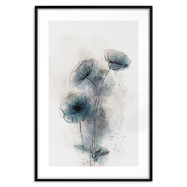 Wall Poster Blue Poppies - line art of a plant with blue flowers on a light background 131994 additionalImage 15