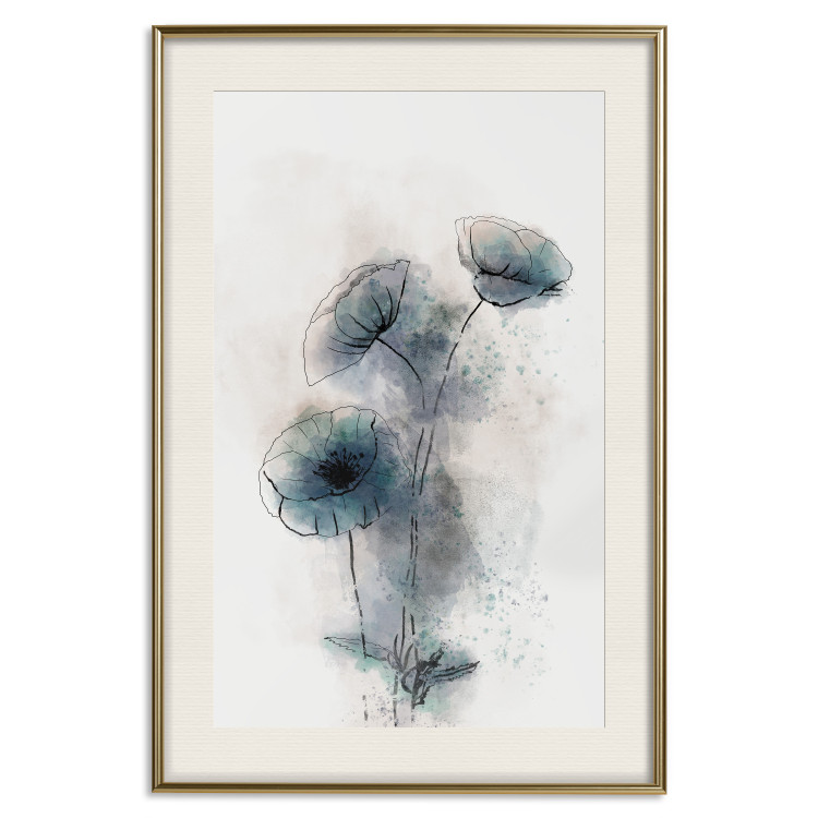 Wall Poster Blue Poppies - line art of a plant with blue flowers on a light background 131994 additionalImage 19