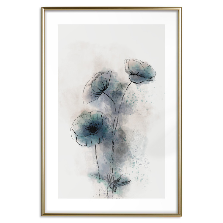 Wall Poster Blue Poppies - line art of a plant with blue flowers on a light background 131994 additionalImage 16