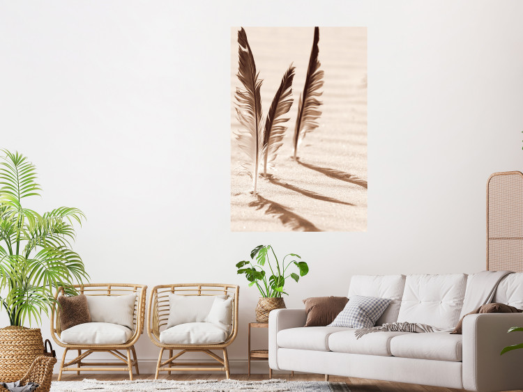 Wall Poster Shady Feathers - marine composition of feathers in sand in sepia colors 135294 additionalImage 2