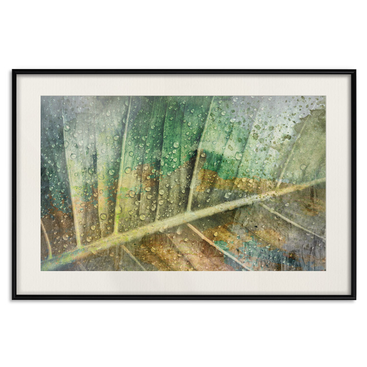 Poster Colorfulness - green composition with a leaf and small raindrops 135794 additionalImage 26