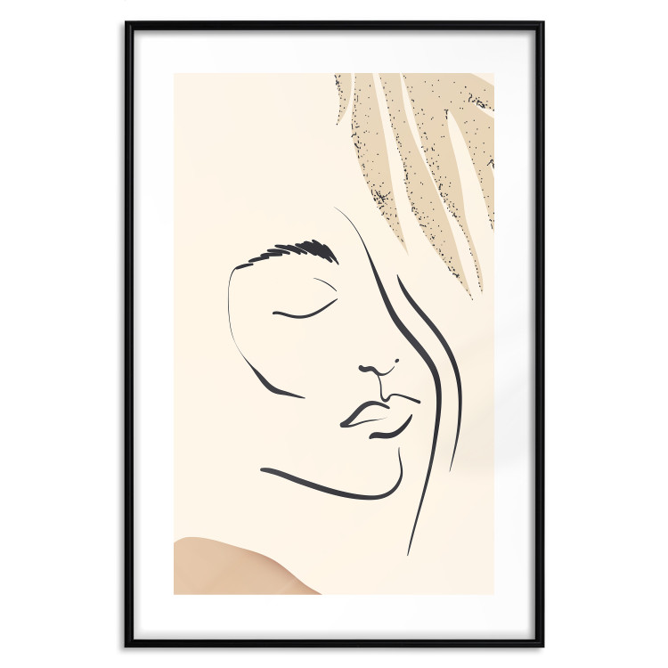 Poster Senna Curtain - delicate lineart with a woman's face on a beige background 137494 additionalImage 19