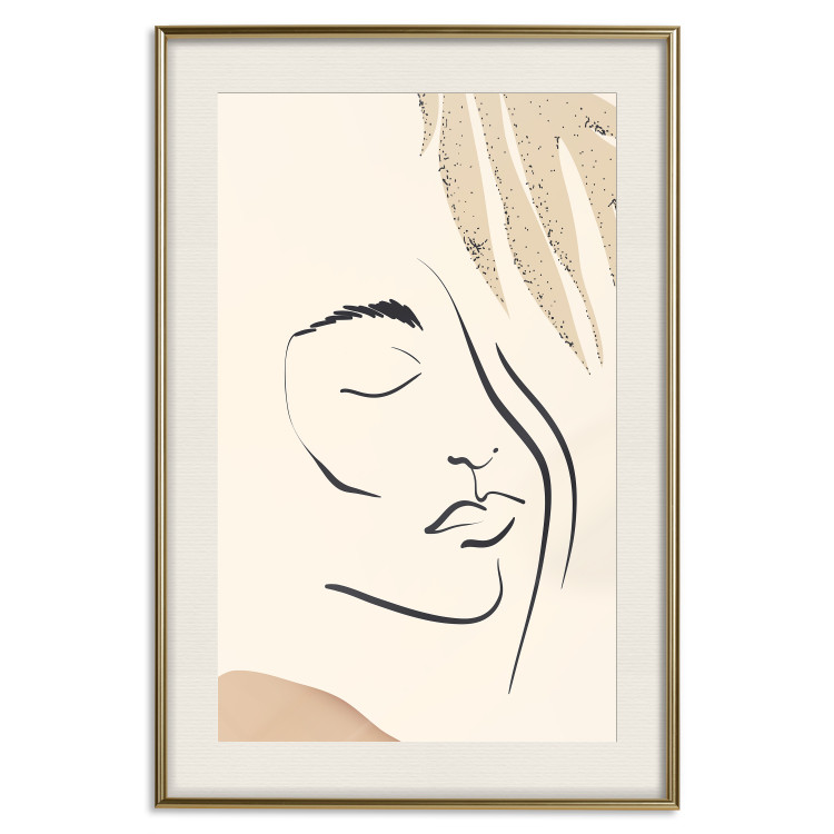 Poster Senna Curtain - delicate lineart with a woman's face on a beige background 137494 additionalImage 18