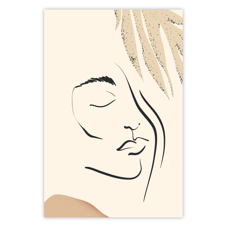 Poster Senna Curtain - delicate lineart with a woman's face on a beige background 137494