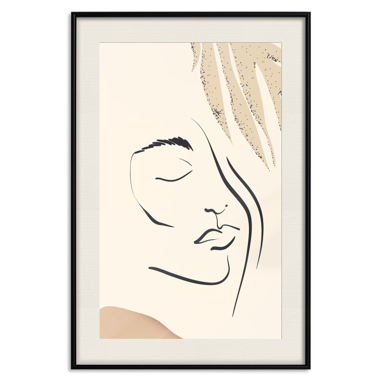 Poster Senna Curtain - delicate lineart with a woman's face on a beige background 137494 additionalImage 17