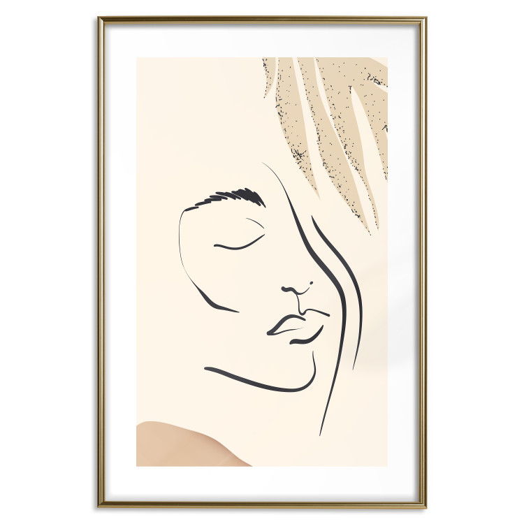 Poster Senna Curtain - delicate lineart with a woman's face on a beige background 137494 additionalImage 13