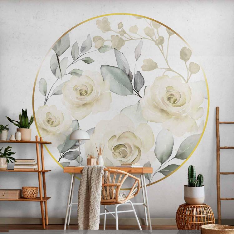 Wall Mural Rose circle - romantic flowers in beige tones with paint effect 143394 additionalImage 4