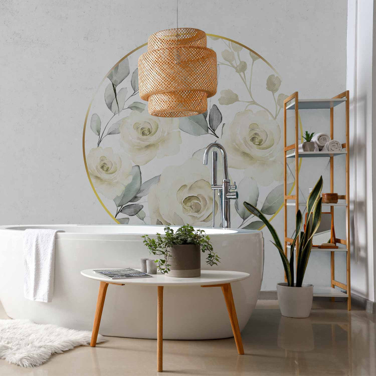 Wall Mural Rose circle - romantic flowers in beige tones with paint effect 143394 additionalImage 8