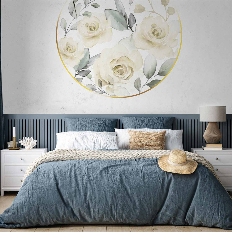 Wall Mural Rose circle - romantic flowers in beige tones with paint effect 143394 additionalImage 2