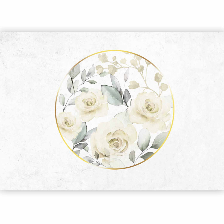 Wall Mural Rose circle - romantic flowers in beige tones with paint effect 143394 additionalImage 1