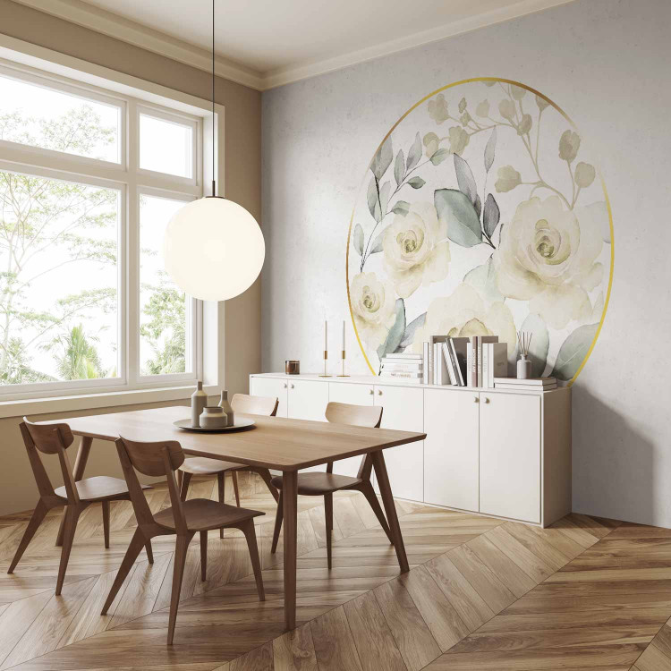 Wall Mural Rose circle - romantic flowers in beige tones with paint effect 143394 additionalImage 7