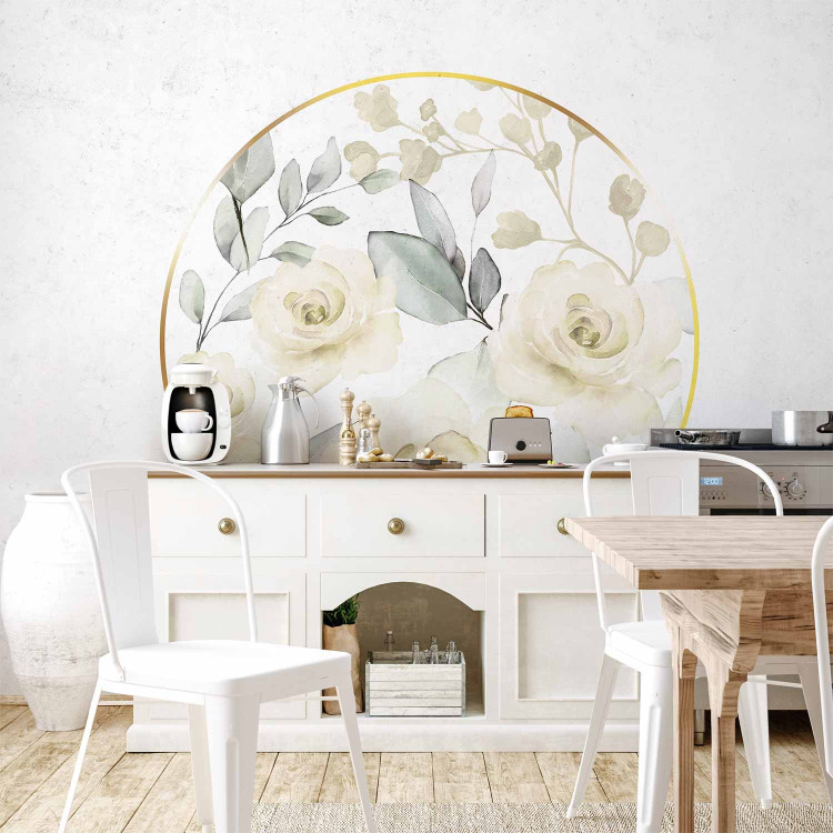 Wall Mural Rose circle - romantic flowers in beige tones with paint effect 143394 additionalImage 6