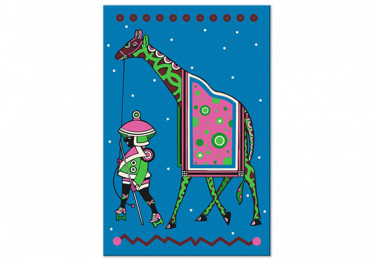 Paint by number Green Giraffe at Night - Tall Animal With a Man Against a Dark Background 144094 additionalImage 3